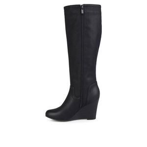 Size 9 Knee high black suede wedged boots (wide calf)
